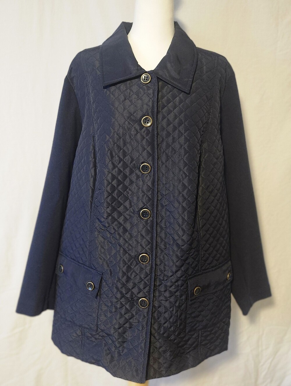 Alia Quilted Navy Button-Front Jacket